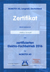 Zertifizierter MOBOTIX-Elektrofachbetrieb 2016